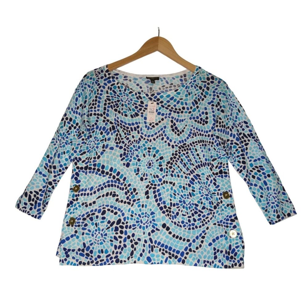 Talbots Knit Top Womens‎ P Petite Beachy Coastal Preppy Blue White Pullover